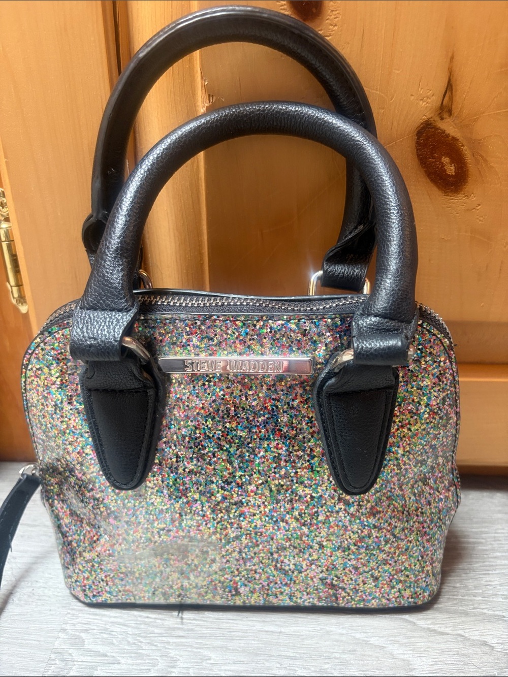 Steve Madden Multicolor Glitter Mini Satchel with Black Trim